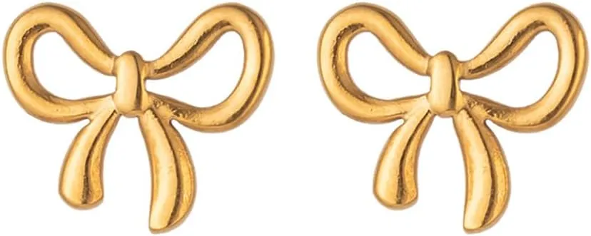 18K Gold Bow Earrings for Women  Dainty Minimalist Ribbon Studs, Perfect Jewelry Gift for Girls, Teens, and Women for Birthdays, Parties, and Special Occasions