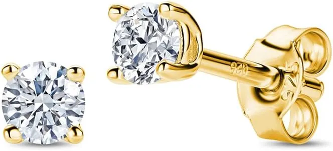 18K Gold Plated/ 925 Sterling Silver Earrings for Women Moissanite Lab Diamonds 1.00ct 4-Prong Studs Hypoallergenic Earrings for Men/Women, Ear Piercing Woman's Jewelry Delivered in Jewelry Box