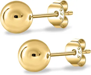 18k Gold Plated 925 Sterling Silver Freshwater Pearls Earrings Studs AAA  Handpicked Cultured Pearl earrings| Hypoallergenic Earrings Gold Ball Stud Earrings for Women