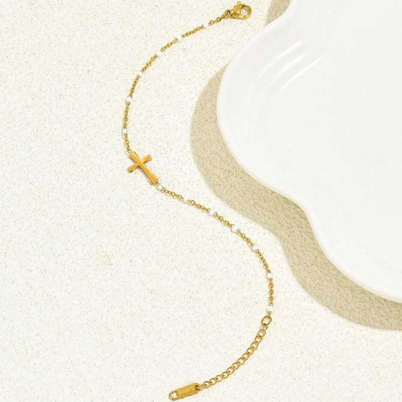 18K Gold Plated Cross Bracelet for Women Dainty Gold Bead Cross Bracelet Adjustable Simple Link Chain Bracelets Faith Confirmation Jewelry Gifts
