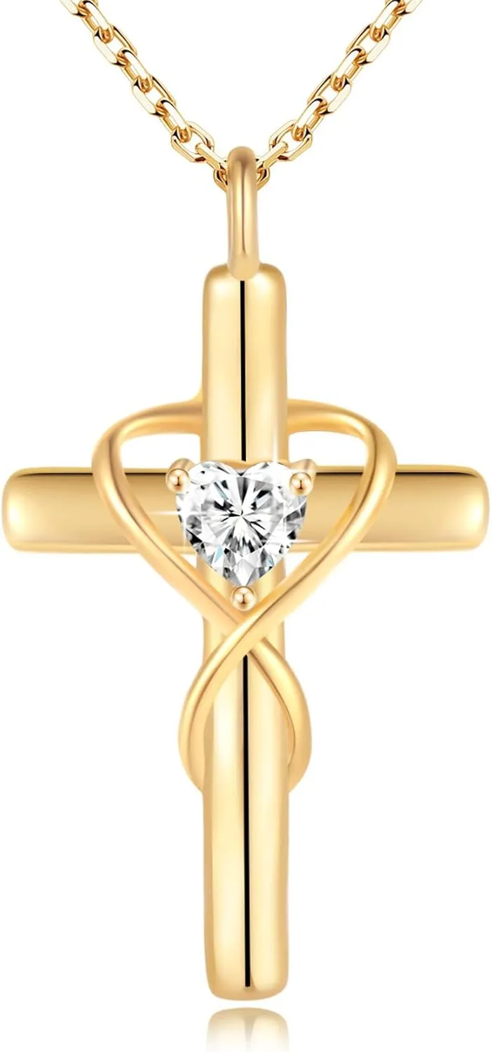 18K Gold Plated Cross Necklace for Women, 925 Sterling Silver Necklaces for Women, Infinity Heart Jewelry with 5A Cubic Zirconia, Anniversary Birthday Baptism Christian Gifts for Women Wife Her