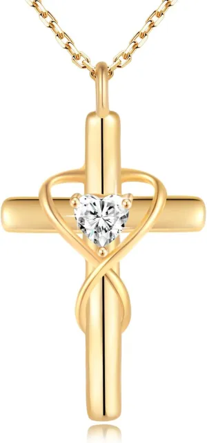 18K Gold Plated Cross Necklace for Women, 925 Sterling Silver Necklaces for Women, Infinity Heart Jewelry with 5A Cubic Zirconia, Anniversary Birthday Baptism Christian Gifts for Women Wife Her
