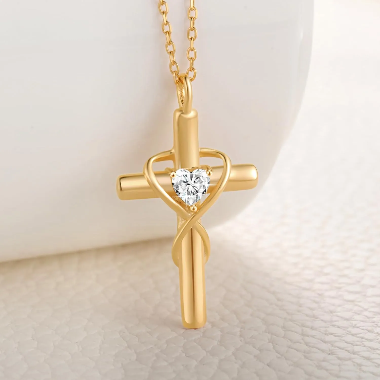 18K Gold Plated Cross Necklace for Women, 925 Sterling Silver Necklaces for Women, Infinity Heart Jewelry with 5A Cubic Zirconia, Anniversary Birthday Baptism Christian Gifts for Women Wife Her