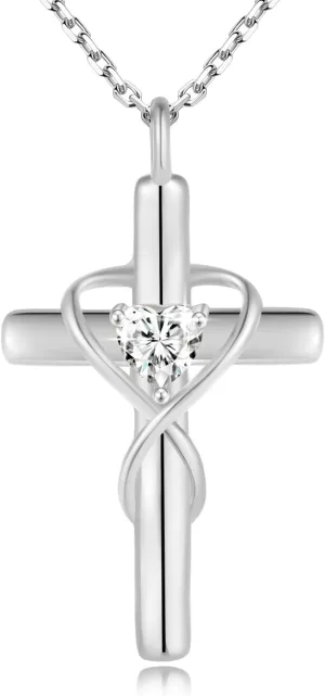 18K Gold Plated Cross Necklace for Women, 925 Sterling Silver Necklaces for Women, Infinity Heart Jewelry with 5A Cubic Zirconia, Anniversary Birthday Baptism Christian Gifts for Women Wife Her