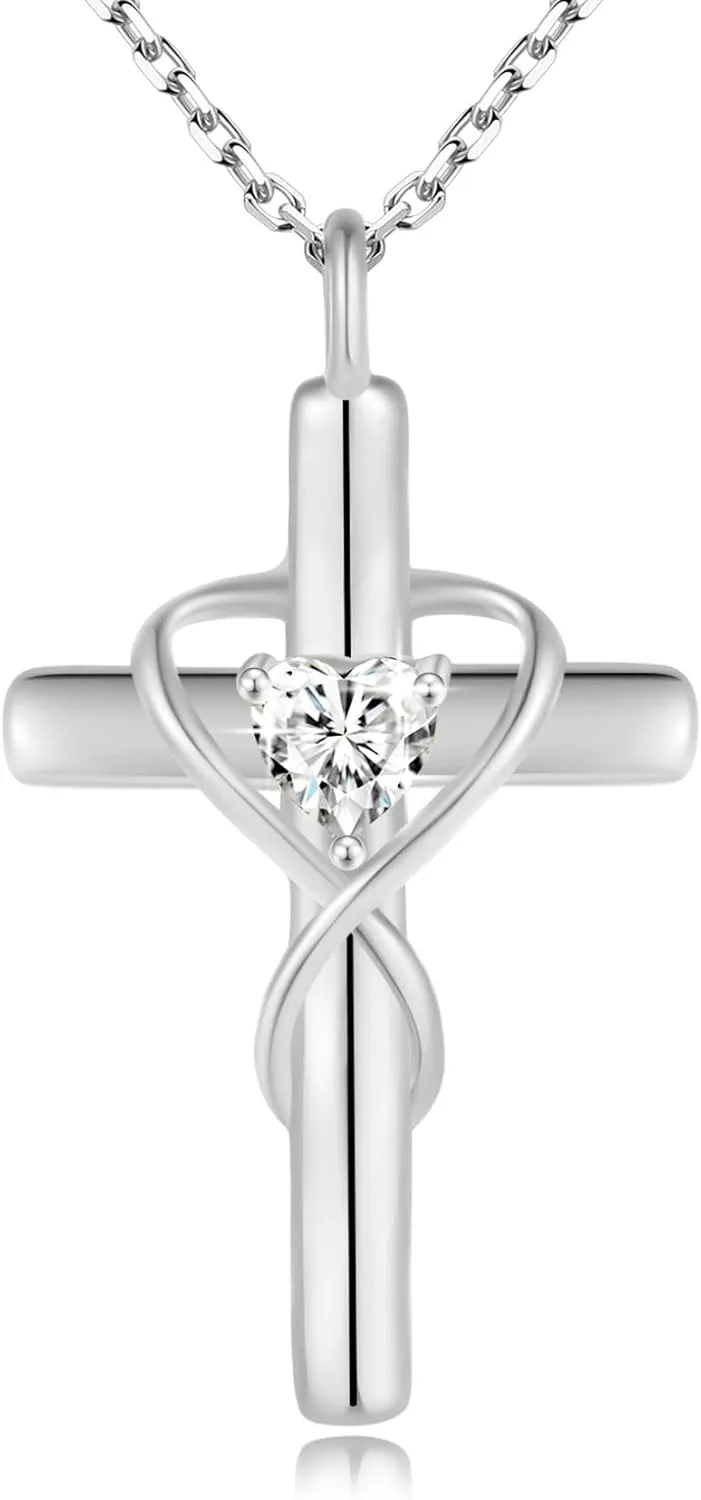 18K Gold Plated Cross Necklace for Women, 925 Sterling Silver Necklaces for Women, Infinity Heart Jewelry with 5A Cubic Zirconia, Anniversary Birthday Baptism Christian Gifts for Women Wife Her