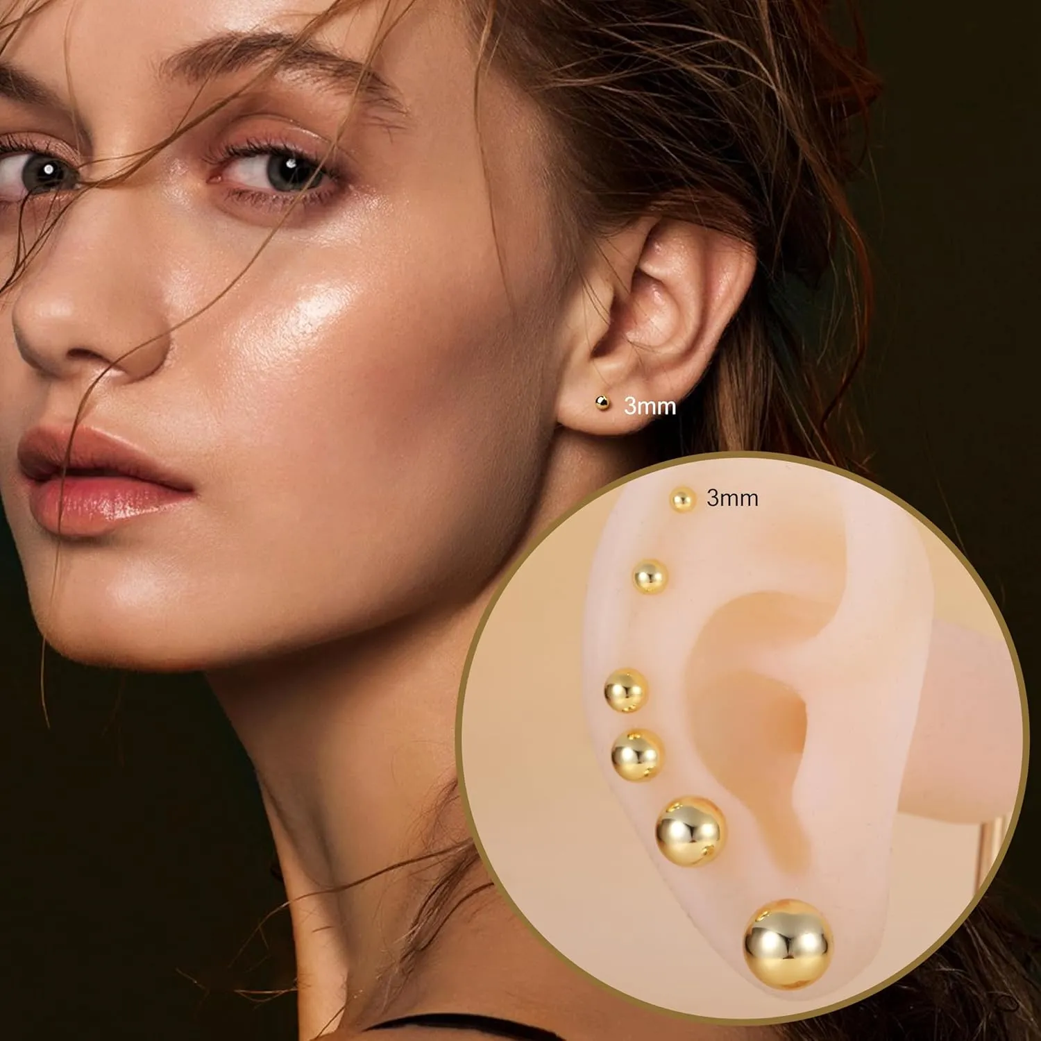 18K Gold Plated Earrings for Women S925 Sterling Silver Stud Earrings Ball Studs Post Earrings Gold Plated Stud Earrings Round Ball Studs for Men 3-10mm Cartilage Earrings Tragus Earrings Jewelry