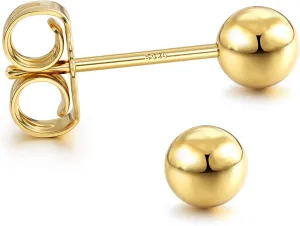 18K Gold Plated Earrings for Women S925 Sterling Silver Stud Earrings Ball Studs Post Earrings Gold Plated Stud Earrings Round Ball Studs for Men 3-10mm Cartilage Earrings Tragus Earrings Jewelry