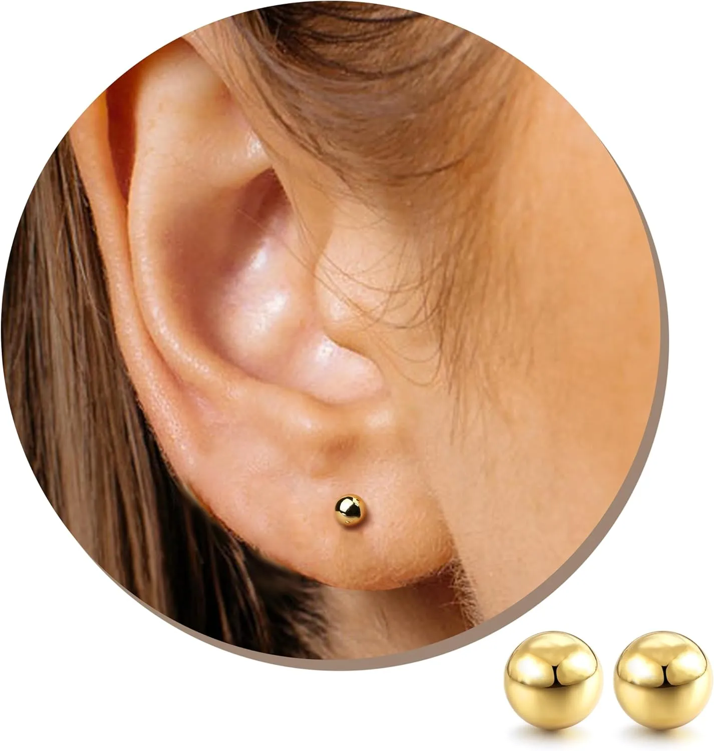 18K Gold Plated Earrings for Women S925 Sterling Silver Stud Earrings Ball Studs Post Earrings Gold Plated Stud Earrings Round Ball Studs for Men 3-10mm Cartilage Earrings Tragus Earrings Jewelry