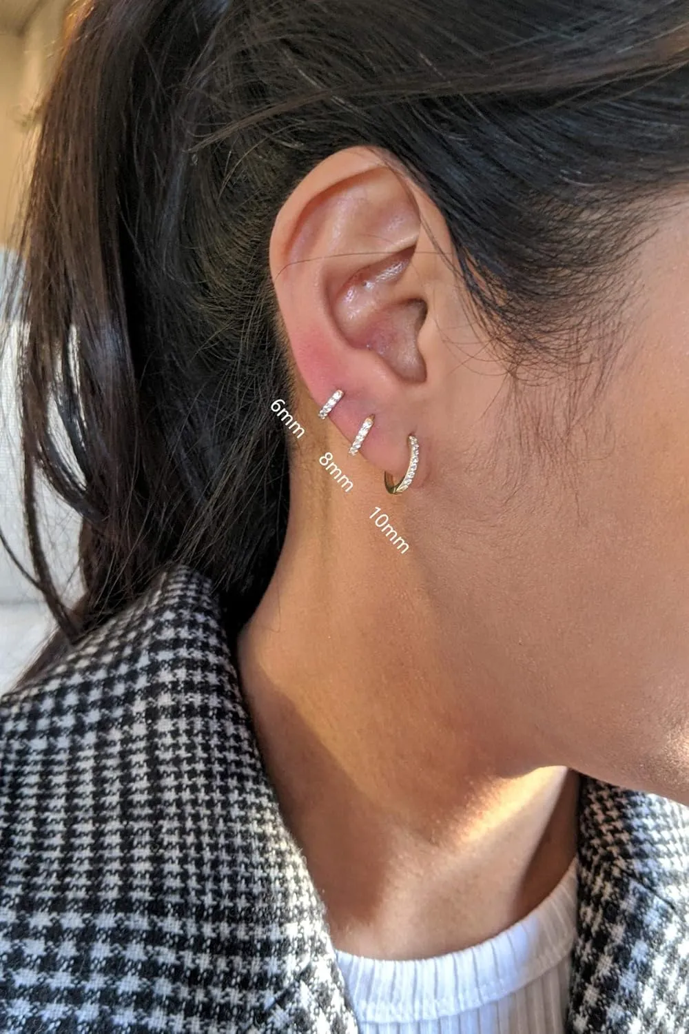 18K Gold Plated Sterling Silver Huggie Hoop Earrings for Women in Three Sizes| Cubic Zirconia Line Mini Hoops | Cuff Earrings Huggie