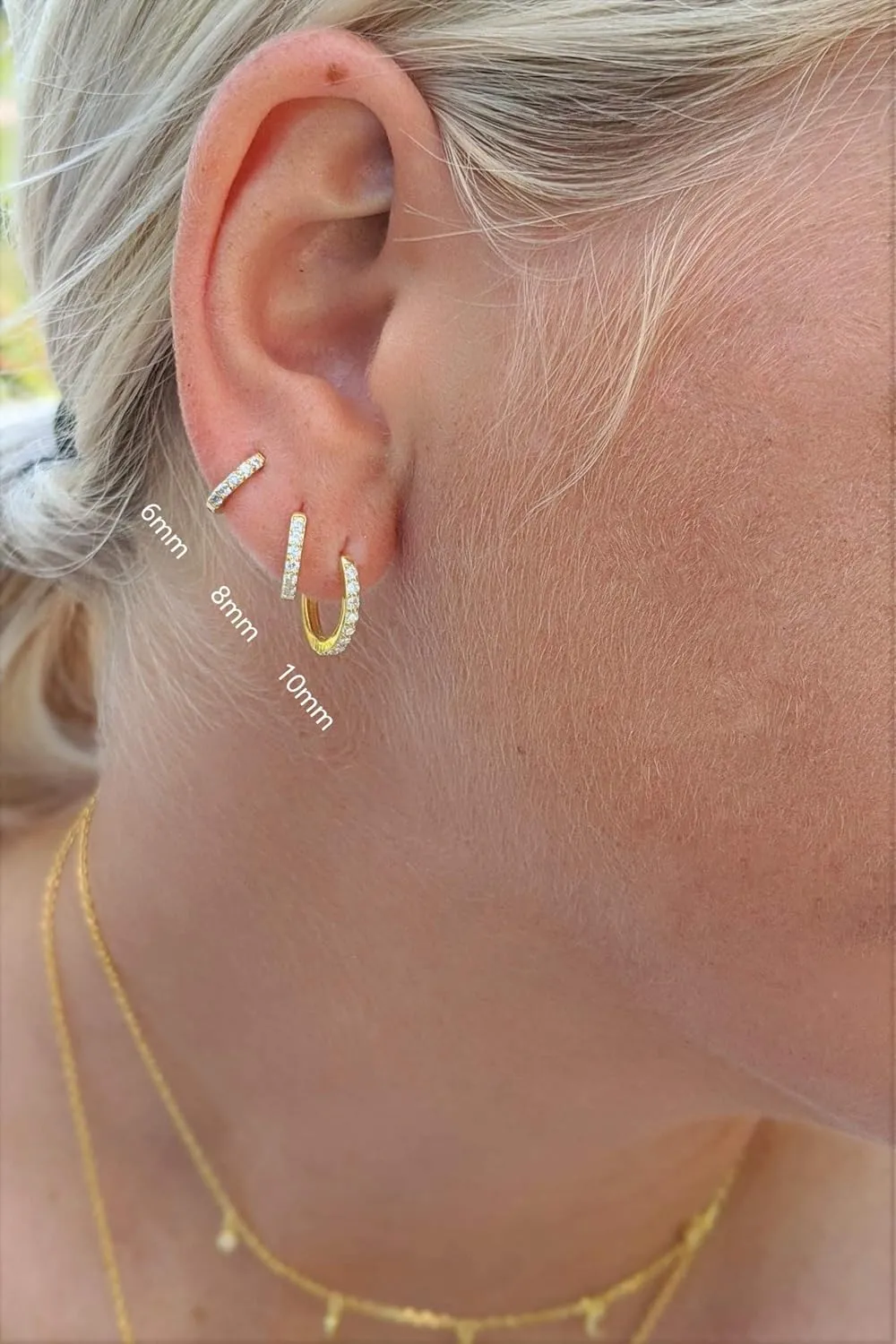 18K Gold Plated Sterling Silver Huggie Hoop Earrings for Women in Three Sizes| Cubic Zirconia Line Mini Hoops | Cuff Earrings Huggie