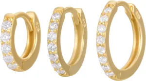 18K Gold Plated Sterling Silver Huggie Hoop Earrings for Women in Three Sizes| Cubic Zirconia Line Mini Hoops | Cuff Earrings Huggie
