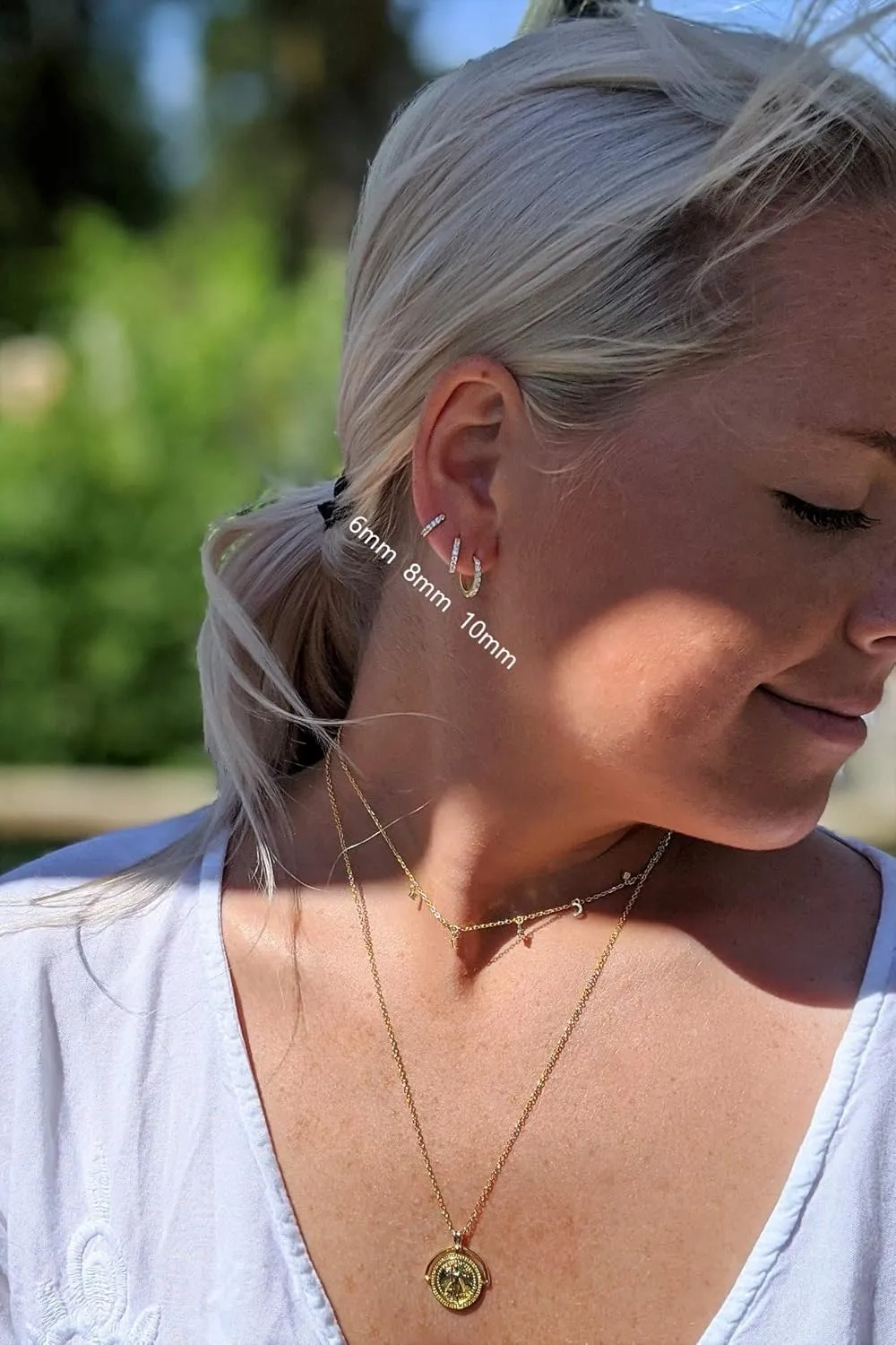 18K Gold Plated Sterling Silver Huggie Hoop Earrings for Women in Three Sizes| Cubic Zirconia Line Mini Hoops | Cuff Earrings Huggie