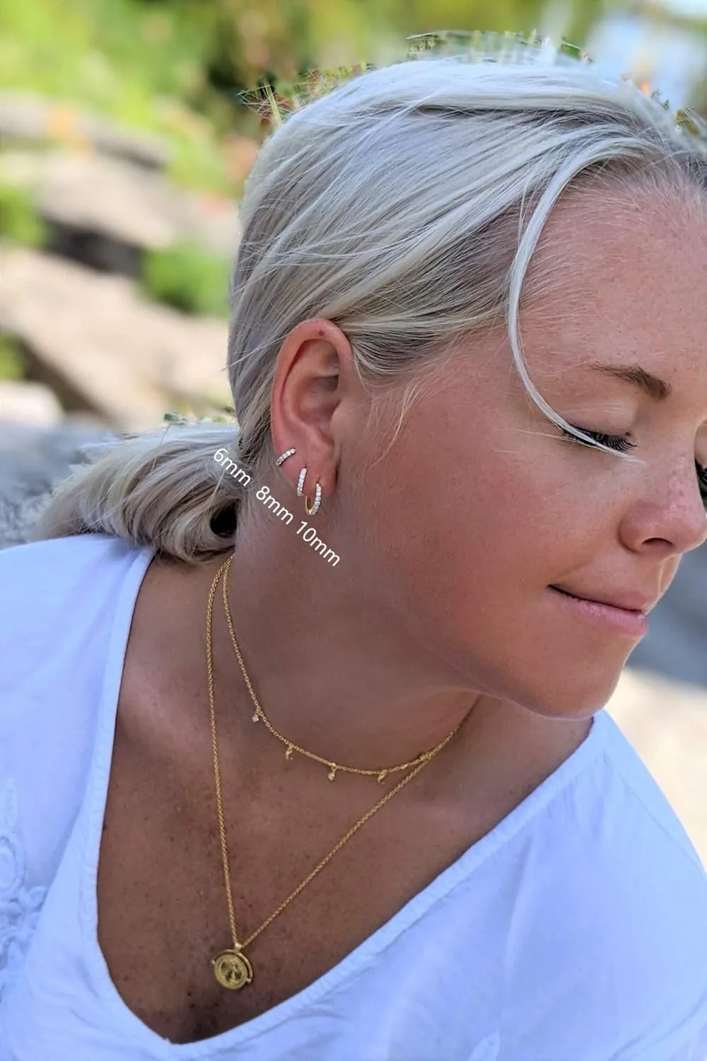 18K Gold Plated Sterling Silver Huggie Hoop Earrings for Women in Three Sizes| Cubic Zirconia Line Mini Hoops | Cuff Earrings Huggie