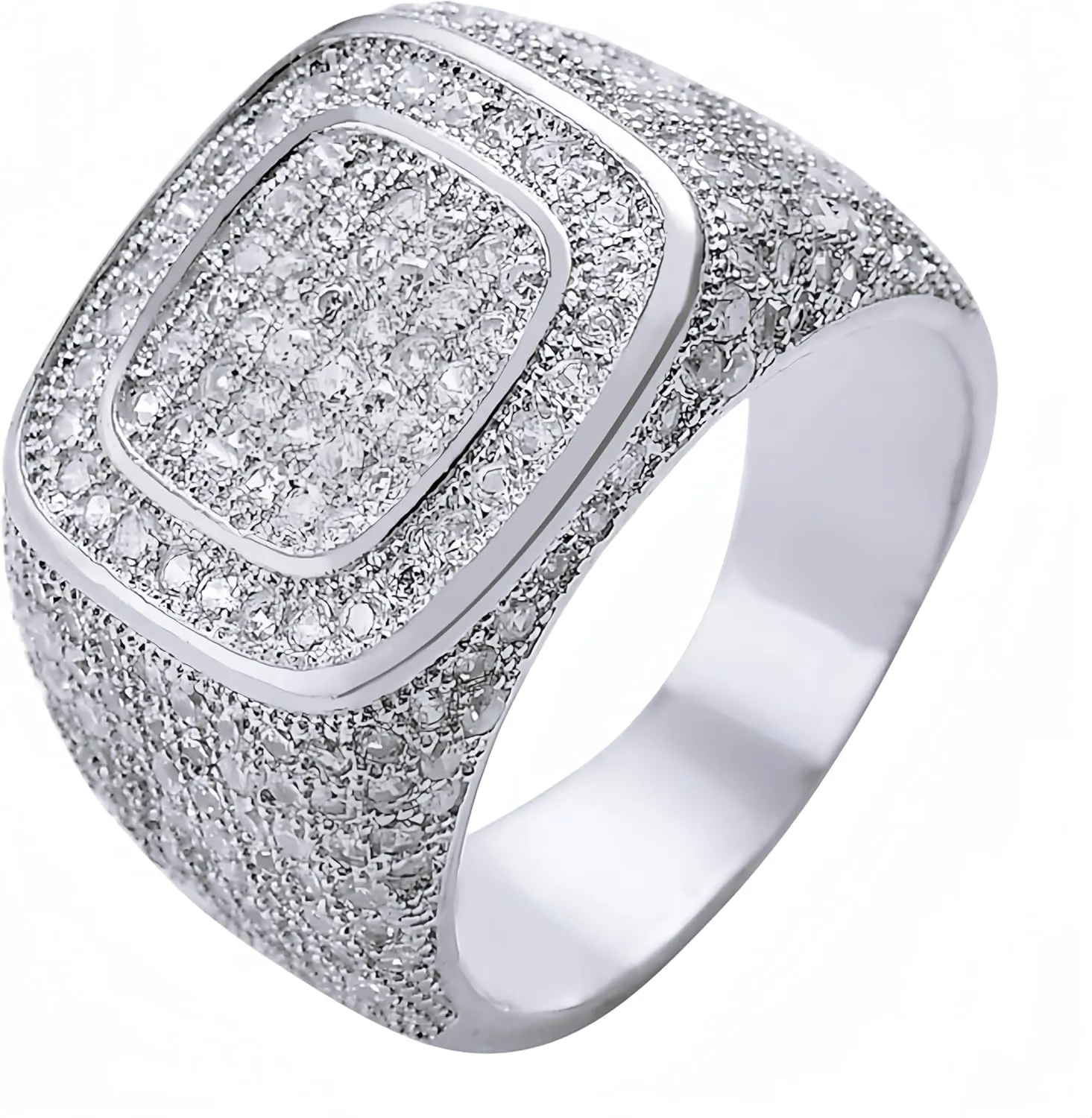 18K Gold Rings Cluster Diamond Band Micropave Mens Bling Ring Square Crystal Zircon Little Finger Ring for Men