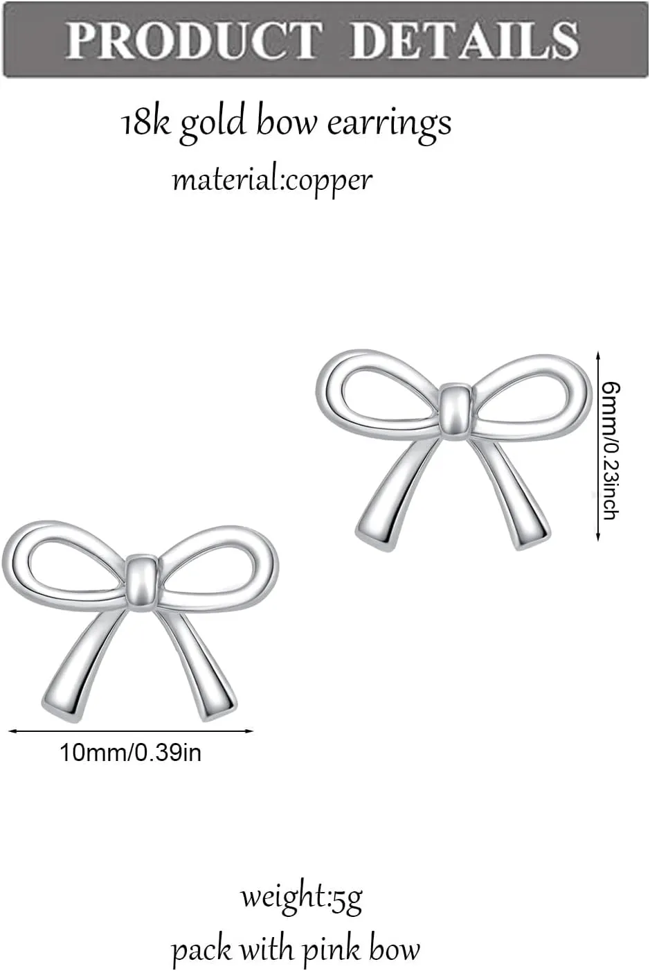 18k Minimalist Gold Plated Bow Earrings for Women Bow Stud Earrings Set Bow Jewelry Gifts
