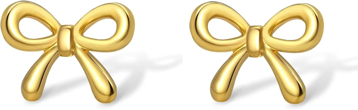 18k Minimalist Gold Plated Bow Earrings for Women Bow Stud Earrings Set Bow Jewelry Gifts