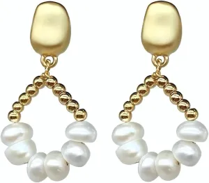 18K Plated Minimalist Pearl Hoop Earrings - Trendy Geometric Shaped Gold Pearl Earrings for Women, Fashion Jewelry