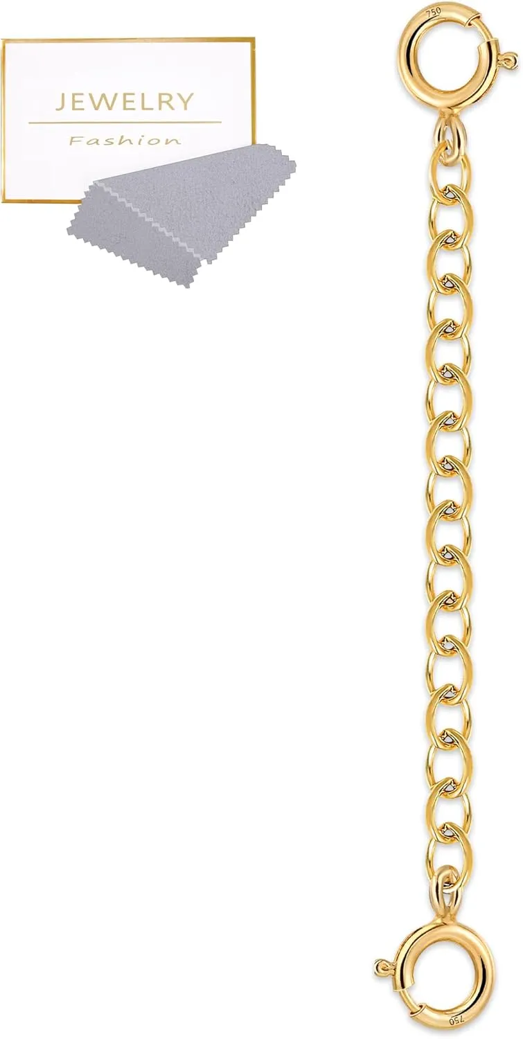 18K Solid Gold Extender for Necklace Bracelet Real Durable Adjustable Chain Gold Extension for Women 2 Inches