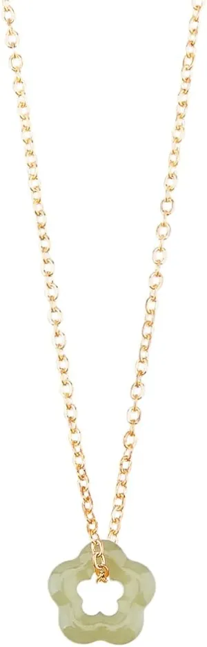 1pc Natural Jade Gemstone Necklace Dainty Green Jade Floral Pendant Star Donut Flower Jade Necklace with Adjustable 50cm Golden Iron Chain for Women Ladies