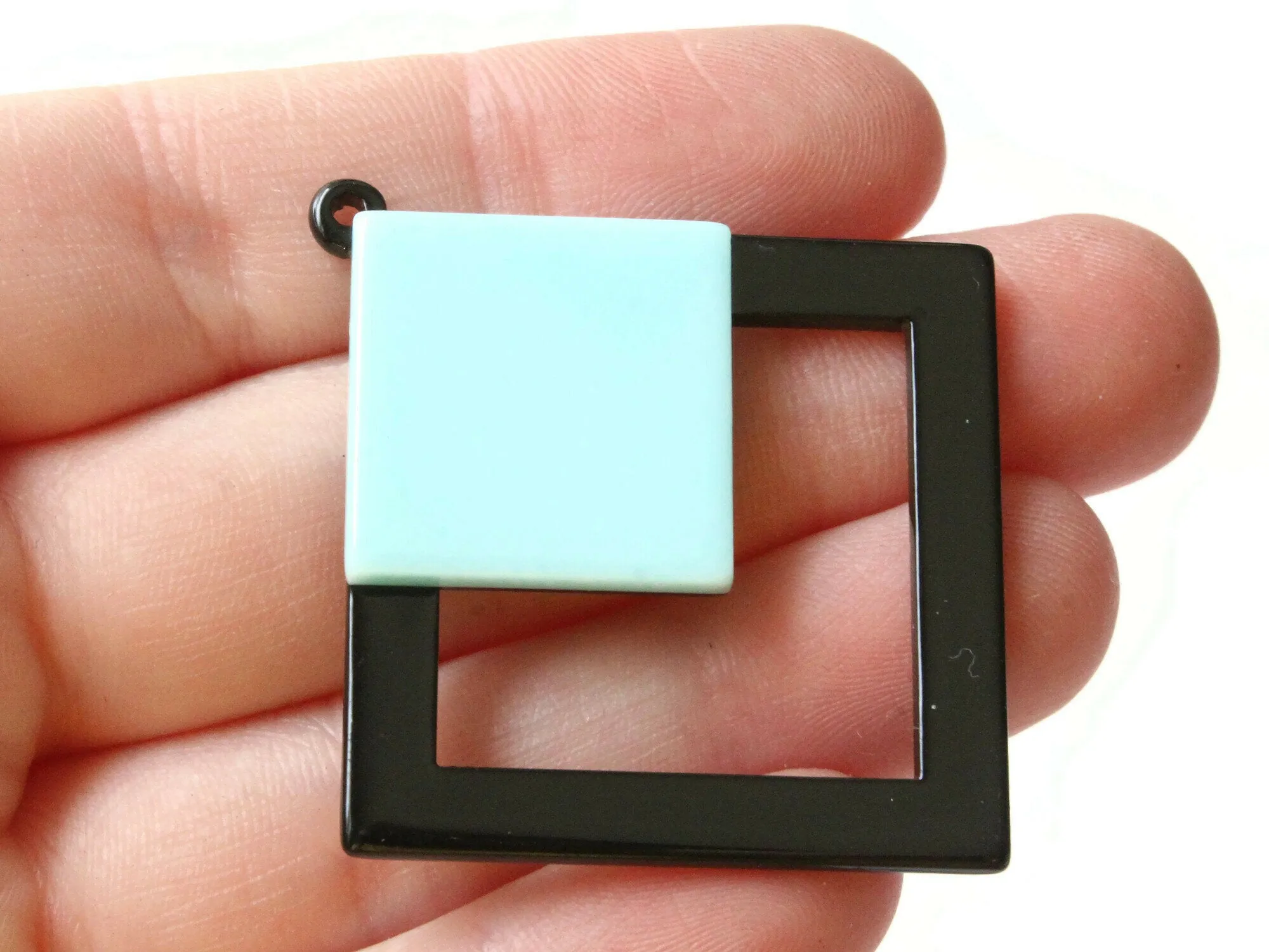 2 51mm Blue and Black Double Square Resin Pendants