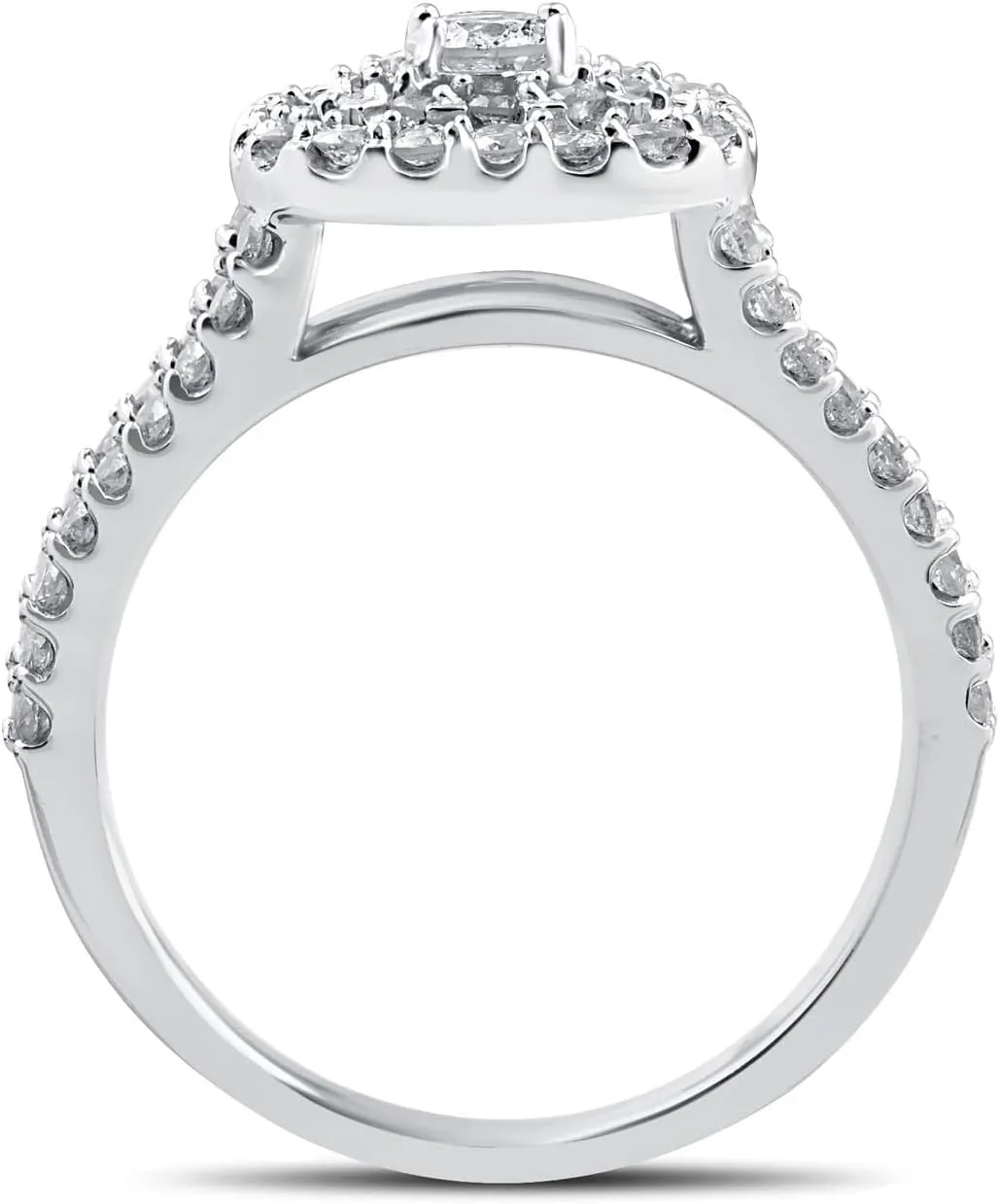 2 ct Cushion Halo Engagement Wedding Ring Set Platinum-Plated Sterling Silver Engagement Rings for Women Bridal Set 2 Piece Ring Sets Moissanite Anniversary Promise Rings for Her (Available in size 6, 7, 8, 9)