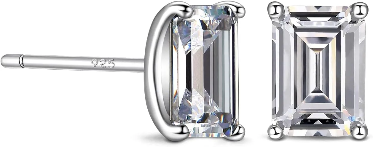 2 Ct CZ 925 Sterling Silver Studs Earrings for Women and Men - Cubic Zirconia Earrings Studs, 925 Silver Cubic Zirconia Earrings, Silver Studs Earrings for Women and Men