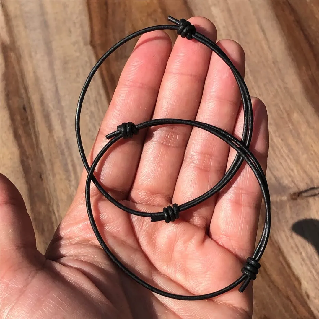2 mm Men Genuine Leather Bracelet - Handmade Adjustable Cuff, Mens Minimalism Leather Wrap Wristband, Simple Accessories, Premium Leather, Women Gift To Boyfriend, Pulsera Hombre (Black)