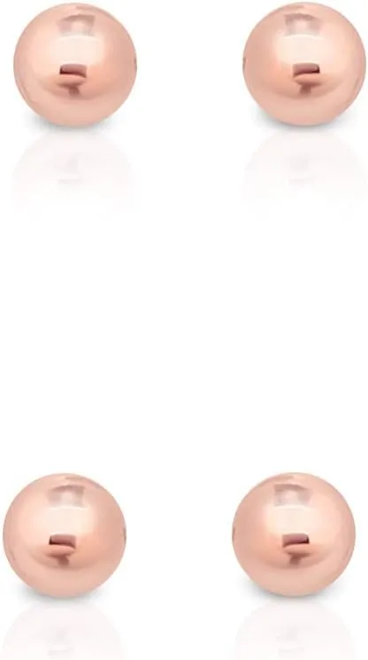 2 PAIRS 925 sterling silver stud earrings for women - tiny stud earrings - 24K Yellow or 18K Rose Gold Plated balls - small gold stud earrings - earrings studs pack - Diameter: 2, 3 or 4 mm
