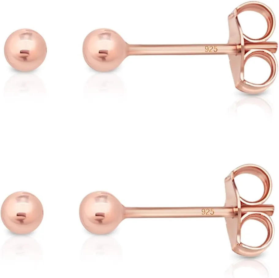 2 PAIRS 925 sterling silver stud earrings for women - tiny stud earrings - 24K Yellow or 18K Rose Gold Plated balls - small gold stud earrings - earrings studs pack - Diameter: 2, 3 or 4 mm