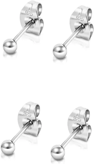 2 PAIRS 925 sterling silver stud earrings for women - tiny stud earrings - 24K Yellow or 18K Rose Gold Plated balls - small gold stud earrings - earrings studs pack - Diameter: 2, 3 or 4 mm
