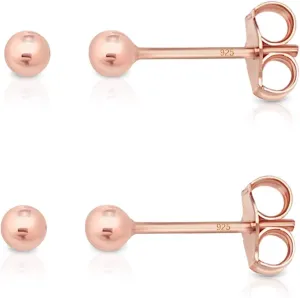2 PAIRS 925 sterling silver stud earrings for women - tiny stud earrings - 24K Yellow or 18K Rose Gold Plated balls - small gold stud earrings - earrings studs pack - Diameter: 2, 3 or 4 mm