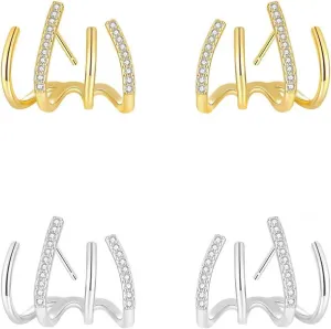 2 Pairs Cubic Zirconia Huggie Hoop earrings For Women Men 925 Sterling Silver Gold/Silver Hoops CZ Hoops Earings Set,18k Gold Plated Cartilage Samll Dangle Hoops,Dainty Accessories Jewelry Gifts.