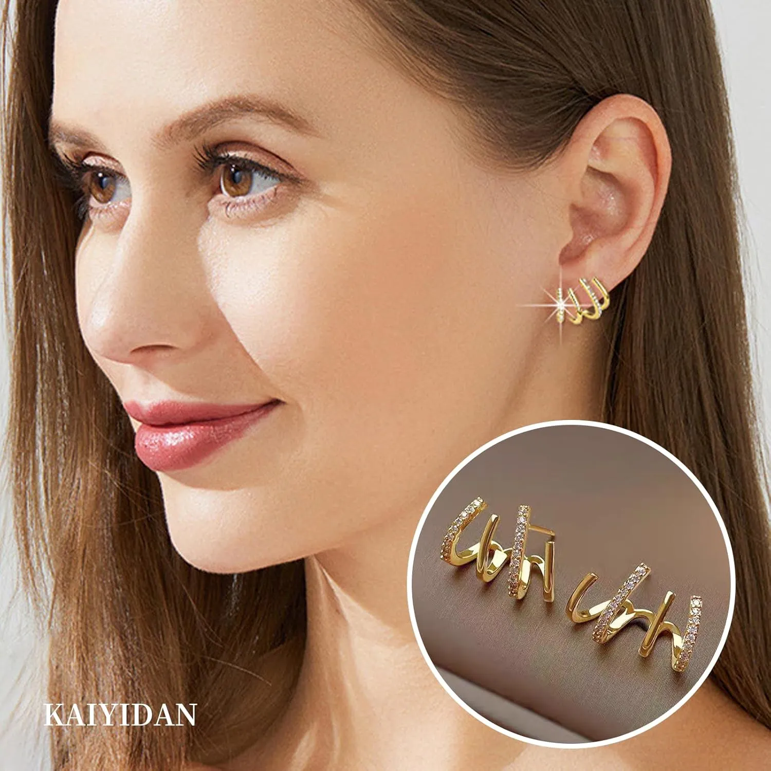 2 Pairs Cubic Zirconia Huggie Hoop earrings For Women Men 925 Sterling Silver Gold/Silver Hoops CZ Hoops Earings Set,18k Gold Plated Cartilage Samll Dangle Hoops,Dainty Accessories Jewelry Gifts.