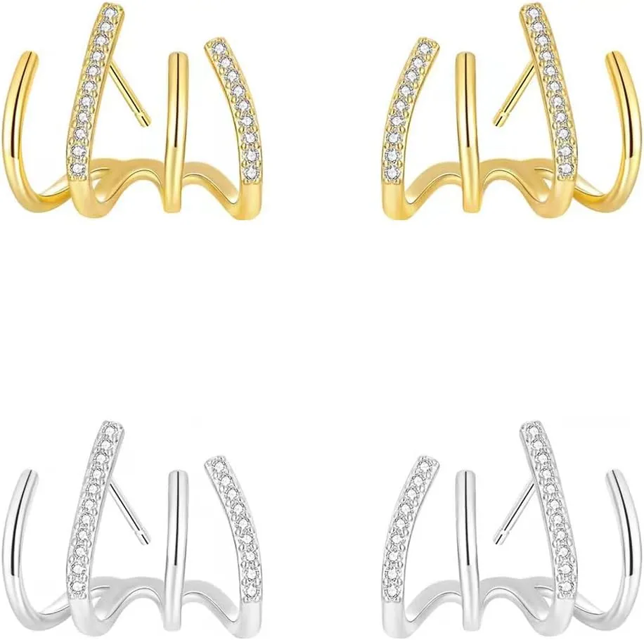2 Pairs Cubic Zirconia Huggie Hoop earrings For Women Men 925 Sterling Silver Gold/Silver Hoops CZ Hoops Earings Set,18k Gold Plated Cartilage Samll Dangle Hoops,Dainty Accessories Jewelry Gifts.