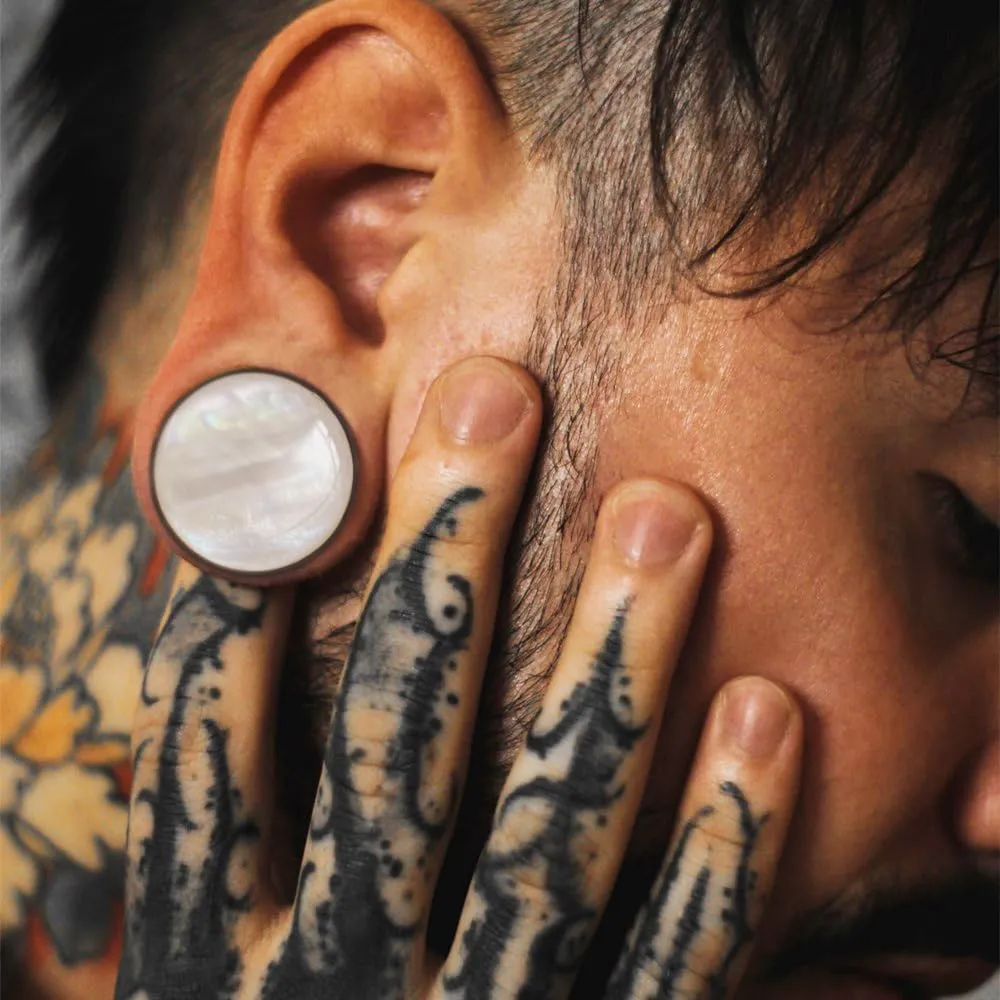 2 Pairs White Pearl Shell Stainless Steel Ear Gauges Plugs and Tunnels, Size 2g - 1 inch Hypoallergenic Surgical Steel Ear Stretcher Expander Body Jewelry
