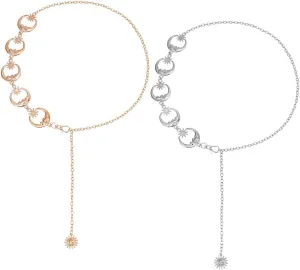 2 Pcs Moons Star Waist Chains 102.6cm/40.39 inch, 2 Colors Alloy Round Link Chain Belts Adjustable Link Body Chain Jewelry Shirt Dress Decoration for Jeans Women Gift, Platinum Light Gold