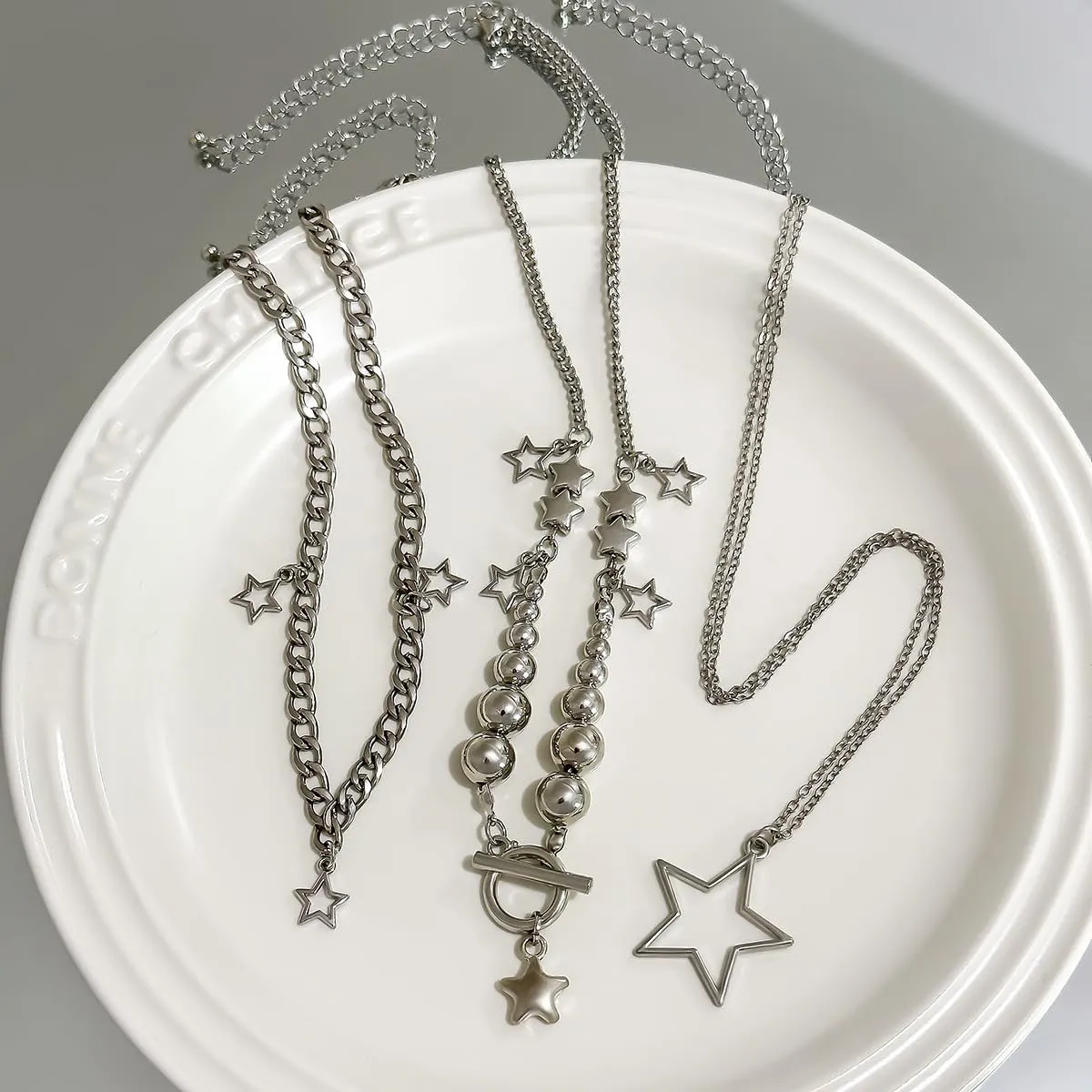 2 Pieces Silver Star Necklace Y2K Jewelry Set Grunge Necklace Kawaii Cute Necklaces Aesthetic Vintage Emo Jewelry