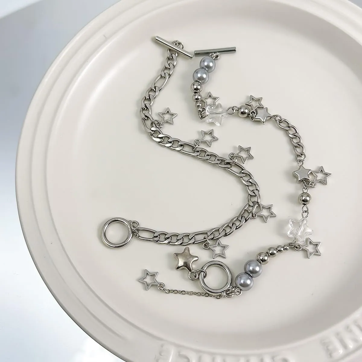 2 Pieces Silver Star Necklace Y2K Jewelry Set Grunge Necklace Kawaii Cute Necklaces Aesthetic Vintage Emo Jewelry