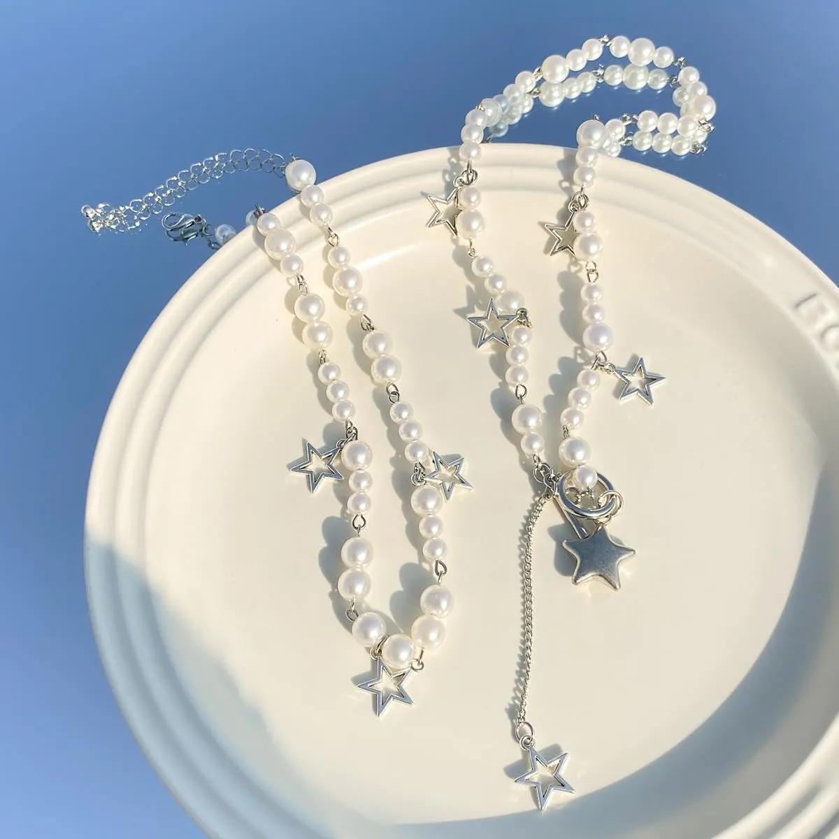 2 Pieces Silver Star Necklace Y2K Jewelry Set Grunge Necklace Kawaii Cute Necklaces Aesthetic Vintage Emo Jewelry
