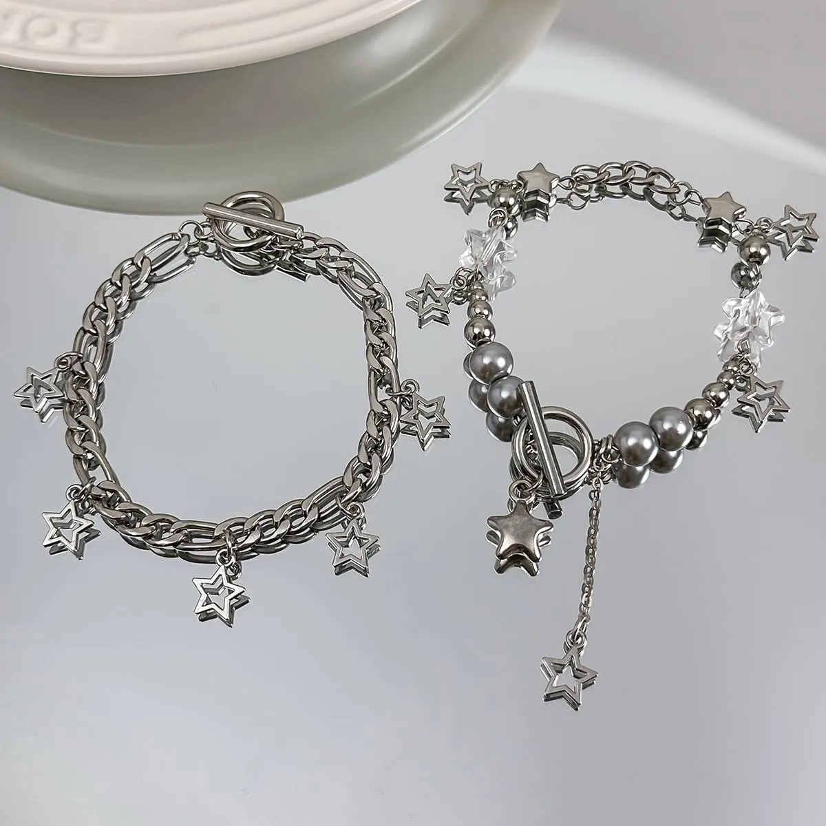 2 Pieces Silver Star Necklace Y2K Jewelry Set Grunge Necklace Kawaii Cute Necklaces Aesthetic Vintage Emo Jewelry