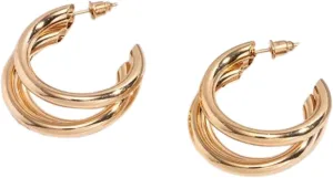 2 Row Circle Gold Hoop Earrings, C-Shaped Double Open Hoops, Minimalist Earrings, Simple and Stylish Jewelry