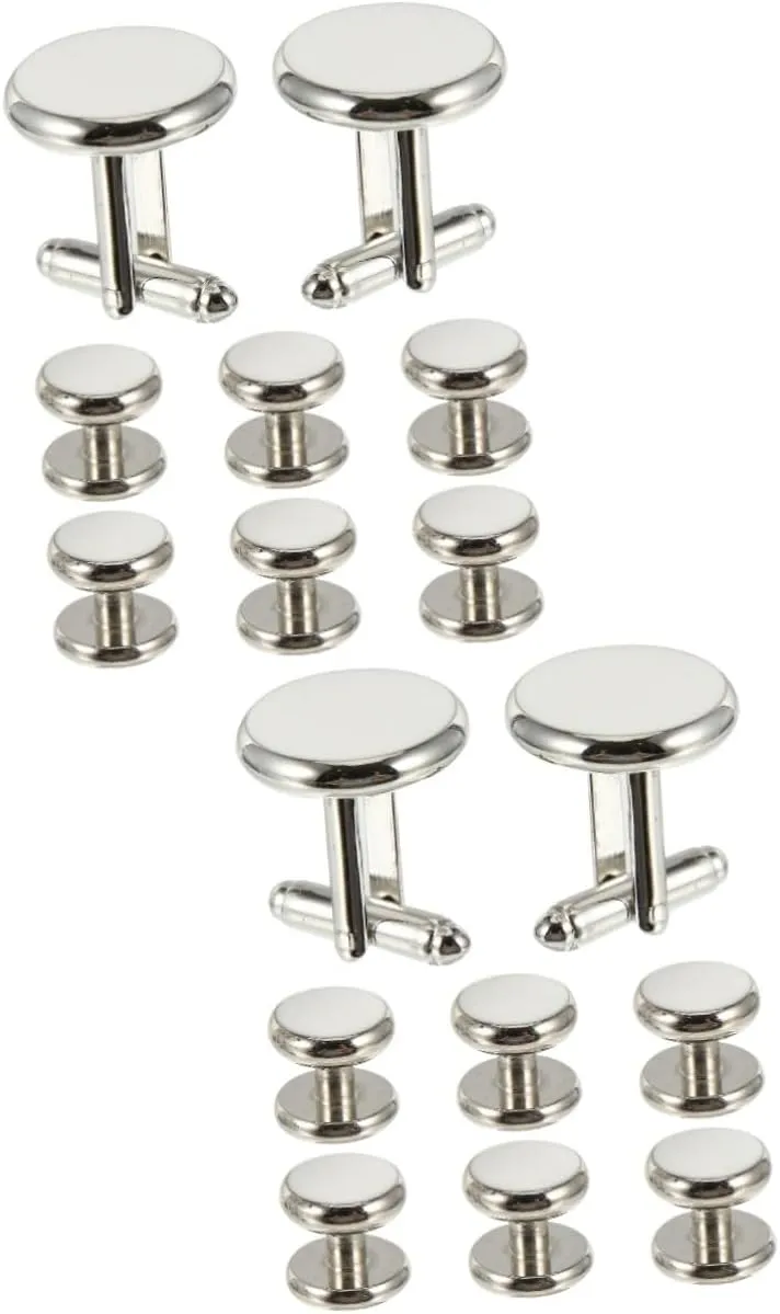 2 Sets 8pcs Men's Cufflinks Round Shape French Style Shirt Cuff Studs White Tuxedo Button Covers