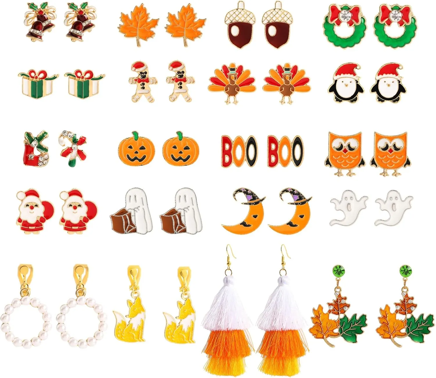 20 Pairs Hypoallergenic Holiday Studs Earrings Sets for Women Ghost Pumpkin Halloween Earrings Snowman Christmas Earrings Fall Thanksgiving Earrings Cute Studs Earrings Bulk Jewelry Festive Present