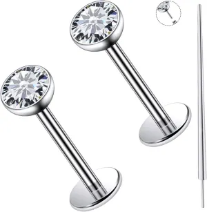 20G 18G 16G Titanium Flat Back Nose Stud Threadless Push in Earrings Tiny CZ Small Nose Rings Helix Cartilage Tragus Conch Lip Labret Medusa Monroe Piercing Jewelry for Women Men