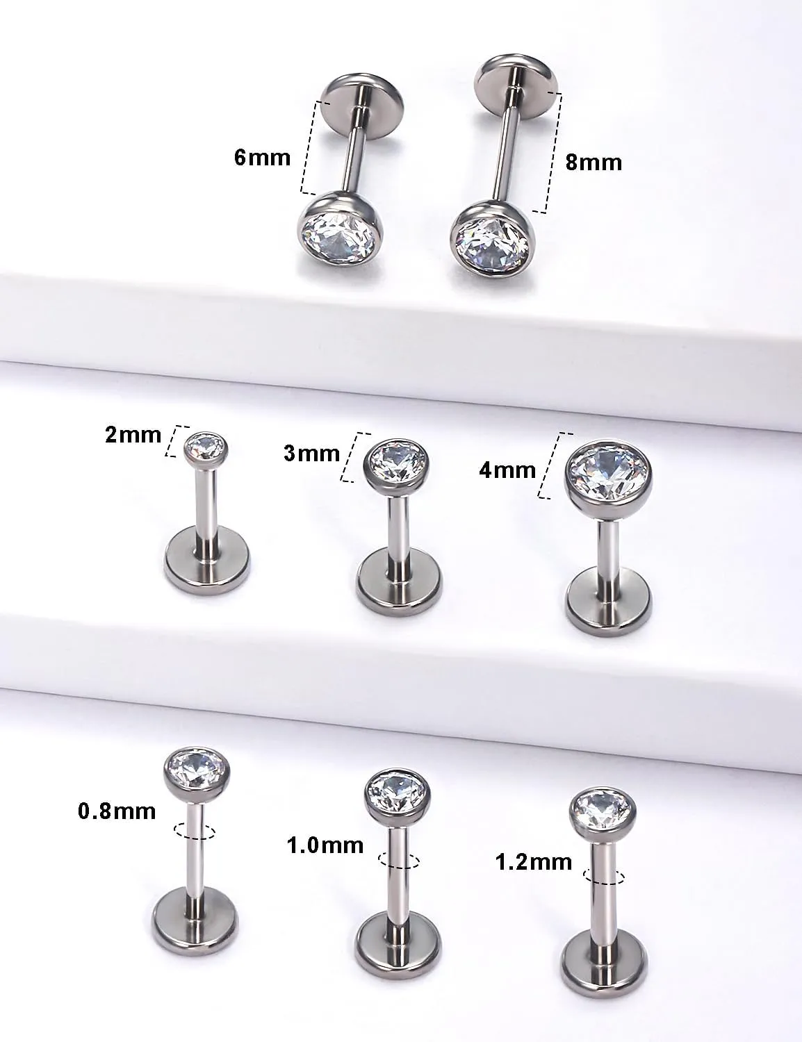 20G 18G 16G Titanium Flat Back Nose Stud Threadless Push in Earrings Tiny CZ Small Nose Rings Helix Cartilage Tragus Conch Lip Labret Medusa Monroe Piercing Jewelry for Women Men