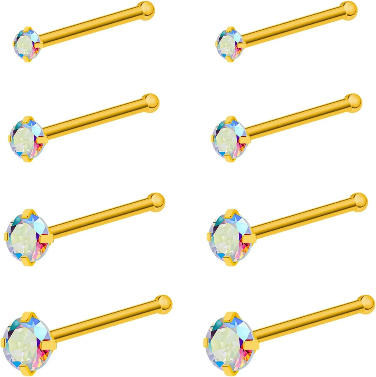 20G 18G Nose Rings Studs Stainless Steel Nose Rings for Women Men Round CZ Nose Bone L Shaped Screw Nose Stud Ring Set Nostril Piercing Jewelry Silver Gold Black