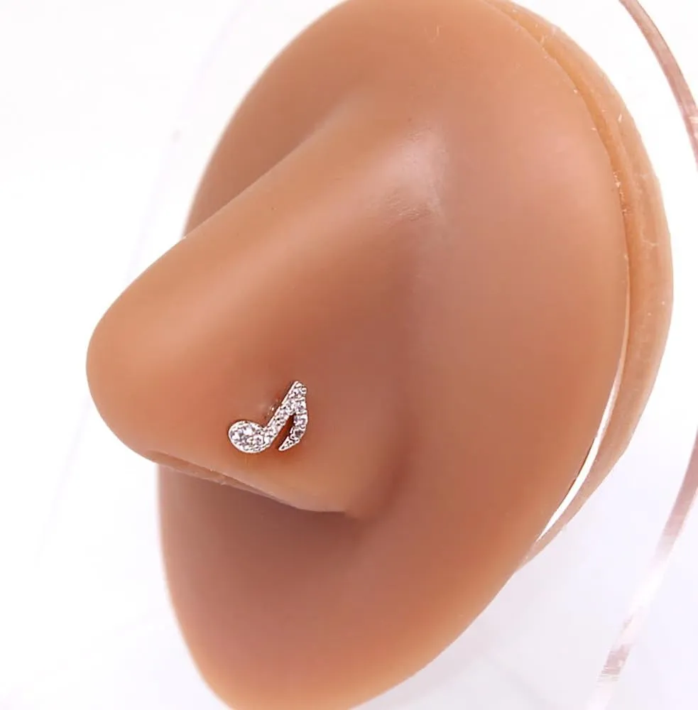 20G CZ Note L-Shaped Nose Rings for Women Stainless Steel L-Shaped Nostril Nose Studs Rings Hypoallergenic Nose Piercing Jewelry