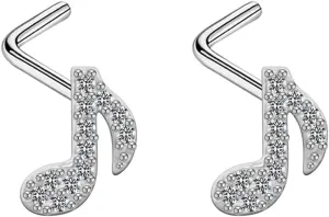 20G CZ Note L-Shaped Nose Rings for Women Stainless Steel L-Shaped Nostril Nose Studs Rings Hypoallergenic Nose Piercing Jewelry