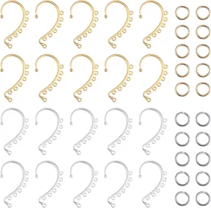 20Pcs DIY Earring Set, Alloy Cuff Earrings, 7 Holes, No Piercing, Clip On, Silver & Gold