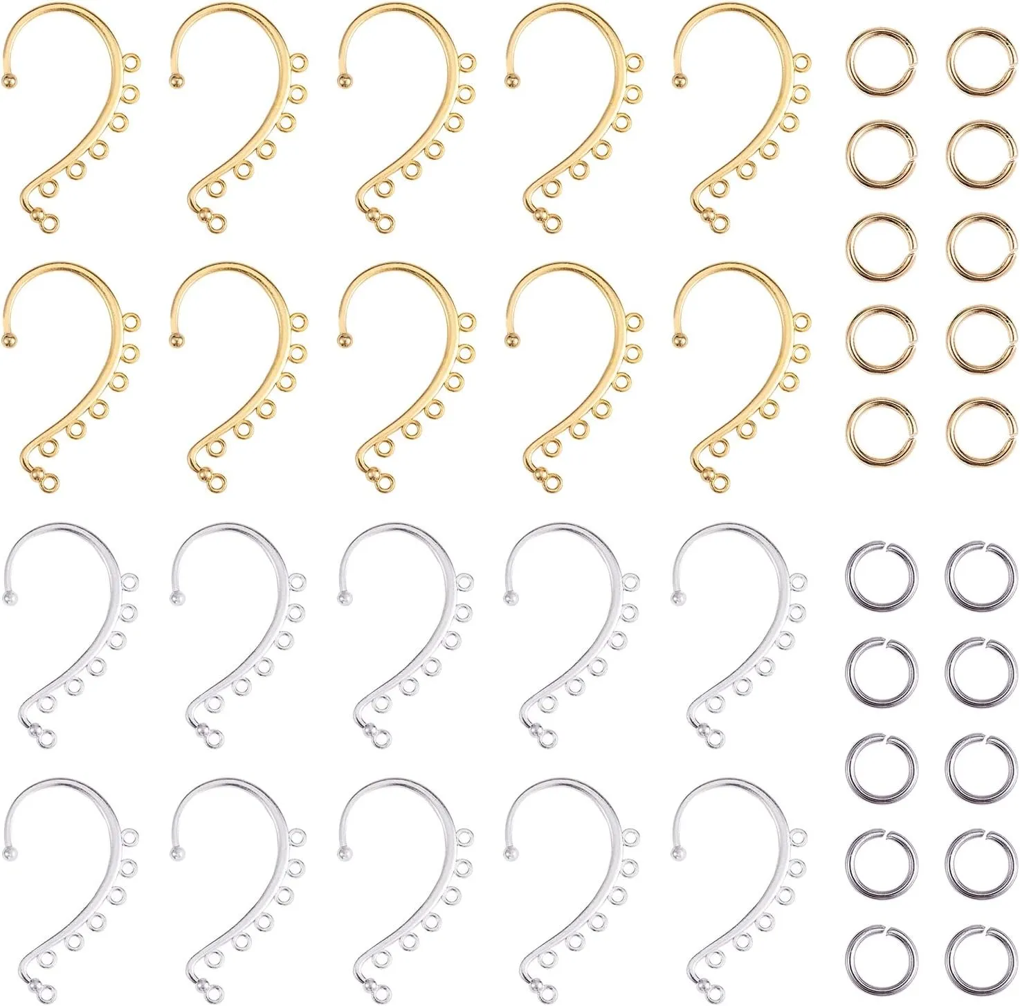 20Pcs DIY Earring Set, Alloy Cuff Earrings, 7 Holes, No Piercing, Clip On, Silver & Gold